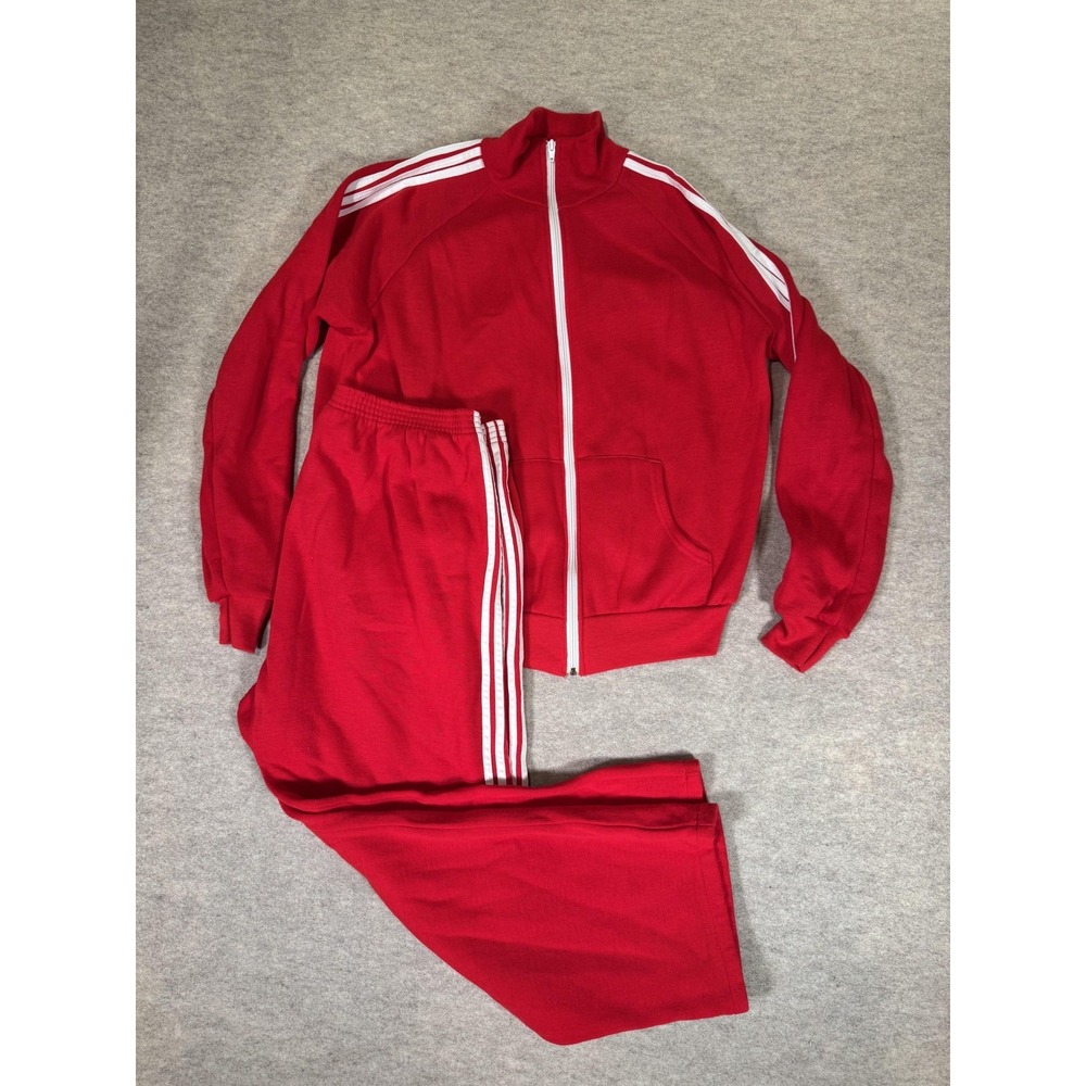 Vintage Warm Up Tracksuit Mens XL Red Striped Knit Made USA Sweatsuit Set